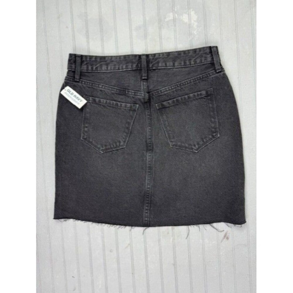 Old Navy Size 4 Womens Skirt Black Jean Denim High Rise Cotton Asymmetrical Hem - Picture 5 of 5
